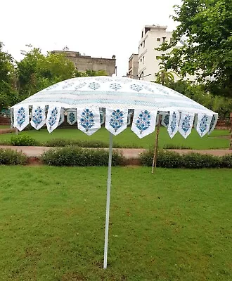 Indian Handmade Cotton Hand Block Floral Print Garden Umbrella Sun Shade Parasol • $201.01