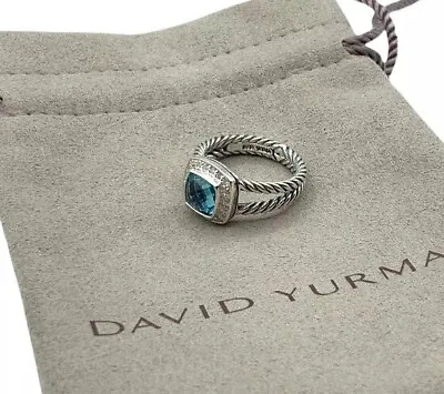 David Yurman Petite Albion Ring With Blue Topaz And Diamonds Size 6 • $299