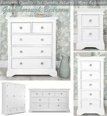 White Bedroom Furniture Wooden Chest Of Drawers Bedside Table Robe GAINSBOROUGH • £129.99