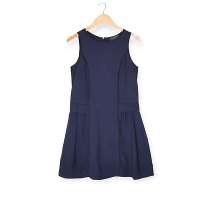 J. CREW Size 4 AU8 Navy Blue Sleeveless A-Line Dress Black Trim Pockets • $30