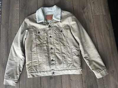 Levi Sherpa Lined Beige Corduroy Trucker Jacket Medium • £40