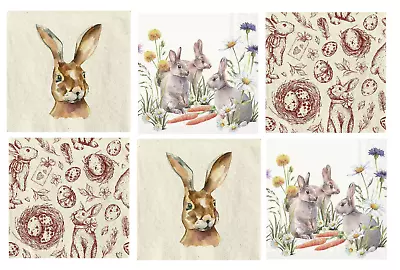 6 Cocktail Paper Napkins (25cm X 25cm) For Decoupage Easter Rabbits • £1.39