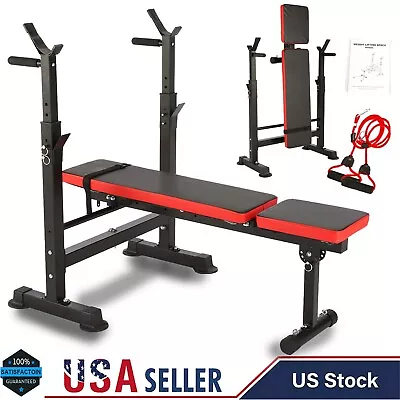 330lbs`Olympic Weight Bench Press Set Multi-Function Folding Fitness Equipment A • $99.99