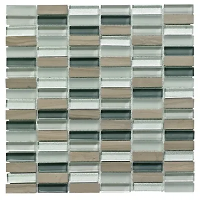 Single Sheet Stone & Glass Linear Mosaic (300 X 300mm) Kitchen Bathroom Shower • £4.99