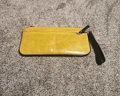 Sophia Visconti Genuine Leather Wristlet Wallet Purse Color Mustard Yellow Black • $22