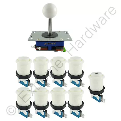 £16.99 • Buy 1 Player Arcade Control Kit 1 Ball Top Joystick 9 Buttons White JAMMA MAME Pi
