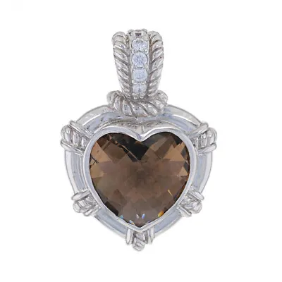 Judith Ripka Smoky Quartz & Cubic Zirconia Enhancer Pendant - Sterling 925 Heart • $149.99