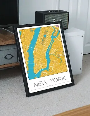 New York Manhattan City Map Poster Wall Unframed Art Print USA FREE P&P • £9.99