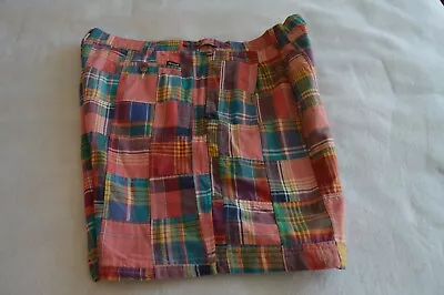Faconnable Men’s Madras Plaid Patchwork Shorts Size 42 Cotton • $18.95