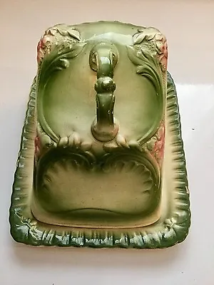 $29.99 • Buy Vintage Glazed Green/Ivory/Pink Cheese Keeper / Butter Dish 5  Tall