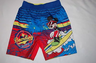 Toddler Boys MICKEY MOUSE SWIM TRUNKS Lined SURF BOARDING Surf's Up RED Blue 4T • $16