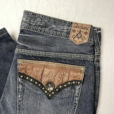 Archaic Denim Jeans Adult Size 32x26 Straight Embroider Stud Leather Affliction • $24.99