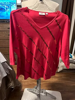 Quacker Factory Red With Red Sequins On Front Pull Over Top Size 1x • $6.99