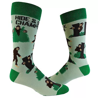 Youth Bigfoot Hide And Seek Champion Socks Funny Camping Sasquatch Knit Novelty • £5.46