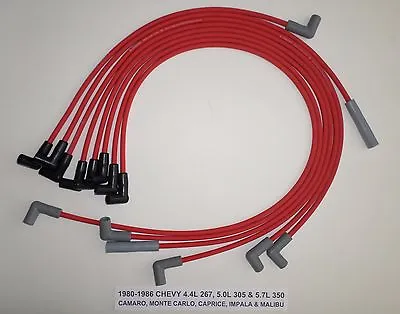 CHEVY CAMARO MONTE CARLO 1980-86 5.0L 305 5.7L 350 8mm RED SPARK PLUG WIRES-USA • $53.97