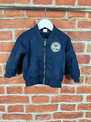 Baby Boys Coat Age 18-24 Months H&m Navy Blue Soft Quilted Bomber Jacket 92cm • £7.99