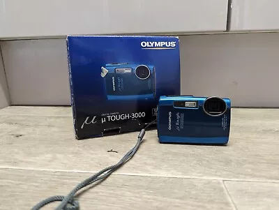 Olympus µ TOUGH-3000 Digital Camera Blue Waterproof Boxed Tested And Working • £69.99