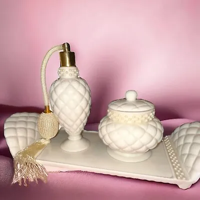 Vintage Ivory Perfume Atomizer Trinket Box Tray 1999 Avon Porcelain Vanity Set • $39.99