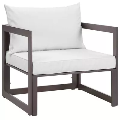 Modway Fortuna Modern Aluminum Outdoor Armchair In Brown/White • $199.10