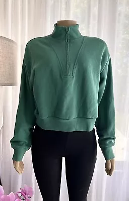 VICTORIA'S SECRET Green Knit Half-Zip Mock-Neck Pullover Sweater Size L Cropped • $39.99