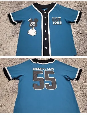 Disneyland Park 1955 Baseball Jersey Men Large Blue Oh Boy! Mickey Mouse 55 • $29.87