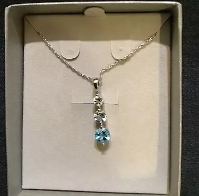 Zales Blue And White Three Stone Pendant In Sterling Silver- New • $35