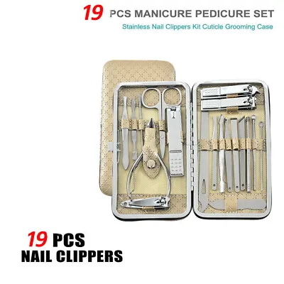 19 Piece Nail Care Kit Set Manicure Pedicure Cutter Clippers Case Mens Ladies UK • £4.19