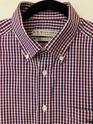 R.M.Williams Shirt Navy/burgundy/white Check Made In Australia Size M • $28