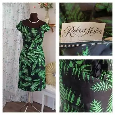 Vintage 50's Bombshell Dress Silk Designer Robert Morton Tropical Ferns S-M • $225