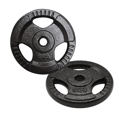 $39.95 • Buy 5kg X 2 - Standard 26.5mm Triple Handle Hammertone Cast Iron Weight Plate
