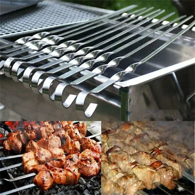 12/24/36PCS LONG Metal Kebab Grill Steel Sticks Flat  BBQ Skewers Barbecue Meat • $11.83