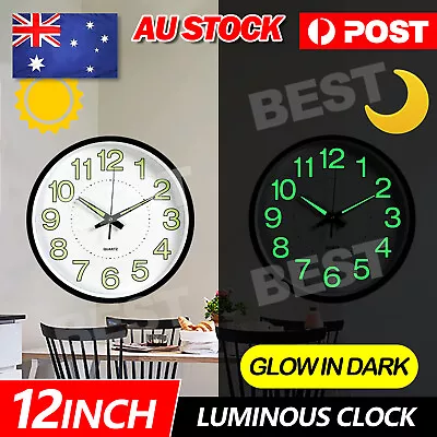 12'' Luminous Quartz Wall Clock Home Decor Night Glow In The Dark Silent Clock A • $16.95
