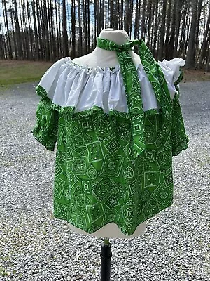 Vintage Square Dance Top Blouse Green White Bandanna Print XL Cottage Prairie • $22