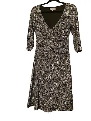 B-Slim Dress Black/White Paisley 3/4 Sleeve V Neck  Sz S • $20