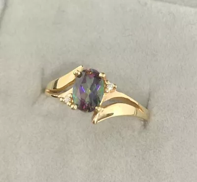 Mesmerizing Mystic Fire Topaz Rainbow Gemstone Ring 14k Yellow Gold Size 6.25 • $195