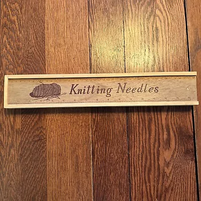 Vintage Wood Storage Box Slide Lid Knitting Needles Case 17” With Ruler • $19.99