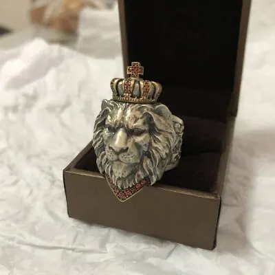 Men's Vintage Casting Black Silver Stainless Steel Lion Head Ring Band • $2.48