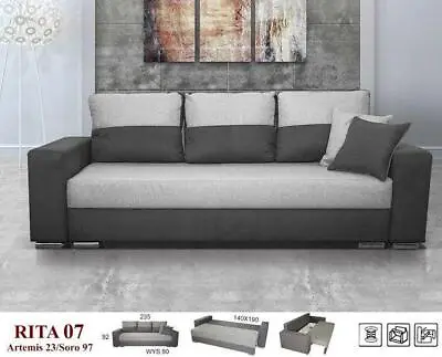 Fabric Sofa Bed Fabric Beige/Brown Beige Black Grey/Dark Grey Grey Rita • £464