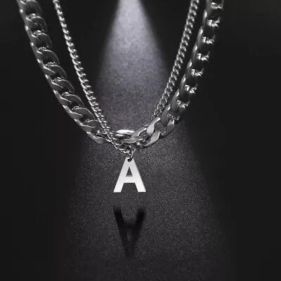 2 Layers Cuban Chain Necklaces For Men Hip Hop Stainless Steel Alphabet Letter • $6.65