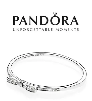 New 100% Genuine Pandora Sparkling Bow Bangle 590536CZ-S1 Small. • £42