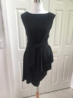 Vionnet Paris Black Draped Asymmetrical Tie Front Dress Size 40 Mint! • $395