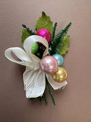 Vintage Christmas Corsage Pick  Holly Leaf Mercury Glass Balls • $24.99