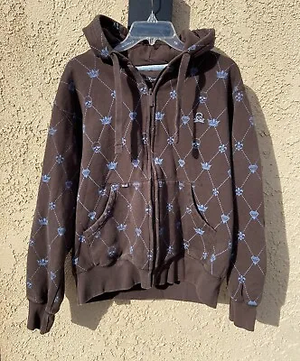 Vtg Marc Ecko Zip Up Hoodie Sz L Skull Diamond Print All Over Street Wear Y2K  • $75