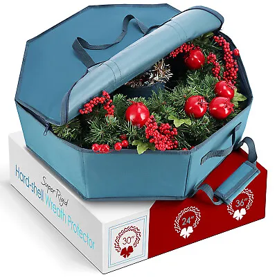 $24.99 • Buy Christmas Wreath Storage Bag Hard Shell Duel Zipper And Handle Storage Container