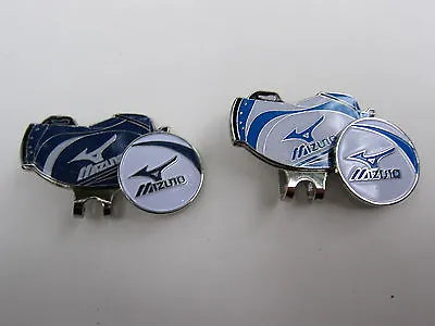 Golf Ball Markers Hat Clips  2x MIZUNO * White  & Blue * Golf Bag Magnetic • $25.86