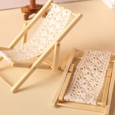 Dollhouse 1:12 Scale Miniatures Beach Lounge Chair Wooden Furniture Accessory • $4.89