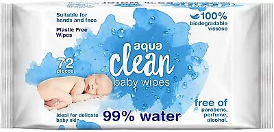 Aqua Clean Baby Wipes 99% Water 72 Wipes Per Pack Biodegradable • £4.79