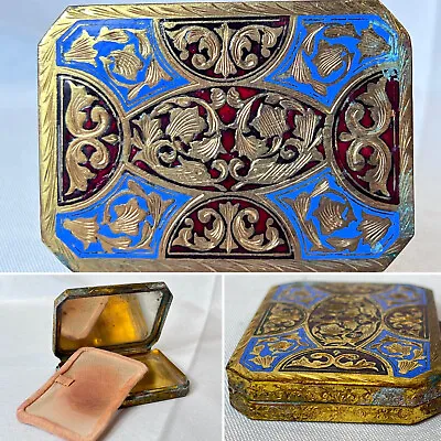 Vtg Cloisonné Compact Metal And Enamel Made In Italy Loose Powder Box W/ Screen • £67.45