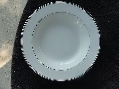 Mikasa Gothic Platinum Trim Two Thin Bands White Rimmed Soup Bowl • $9