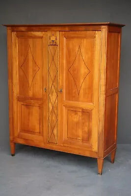 $2950 • Buy Antique French Blonde Directoire Cherrywood Bookcase Cabinet Ebony String Inlay